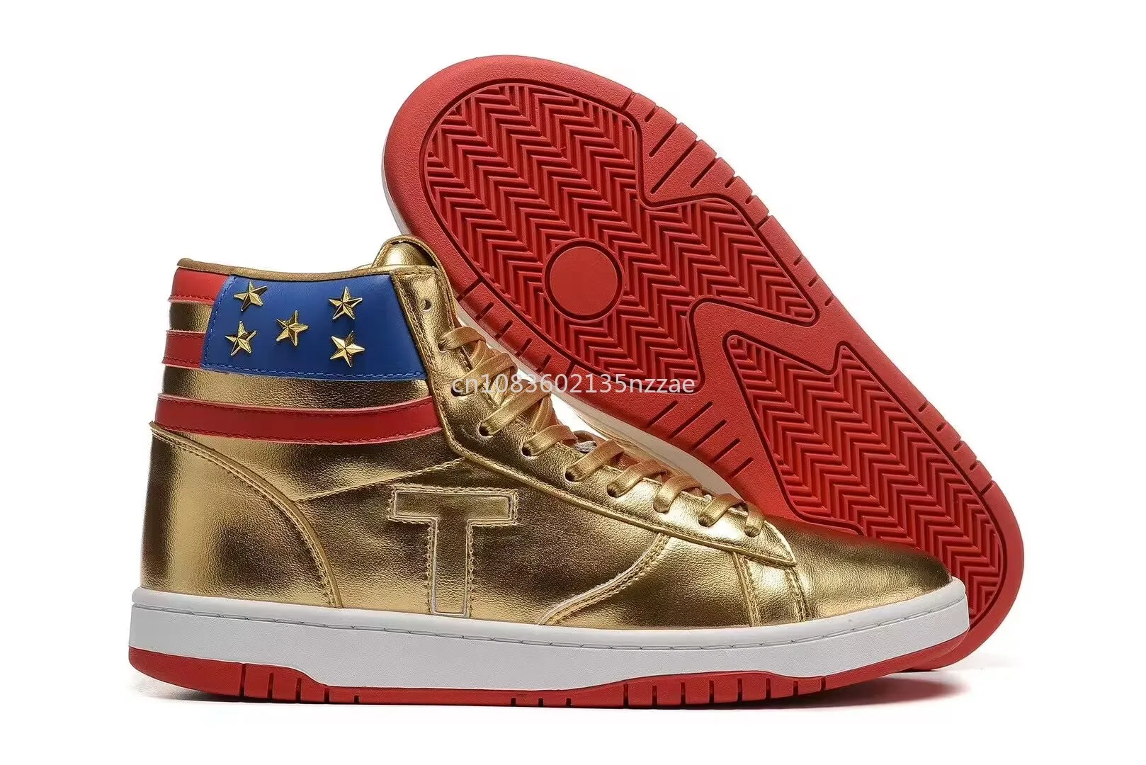 MAGA Trump Shoes Never Surrender Pro Trump Distressed High top Gold Sneakers Gym Shoes Men's Casual Boots Road Sneakers