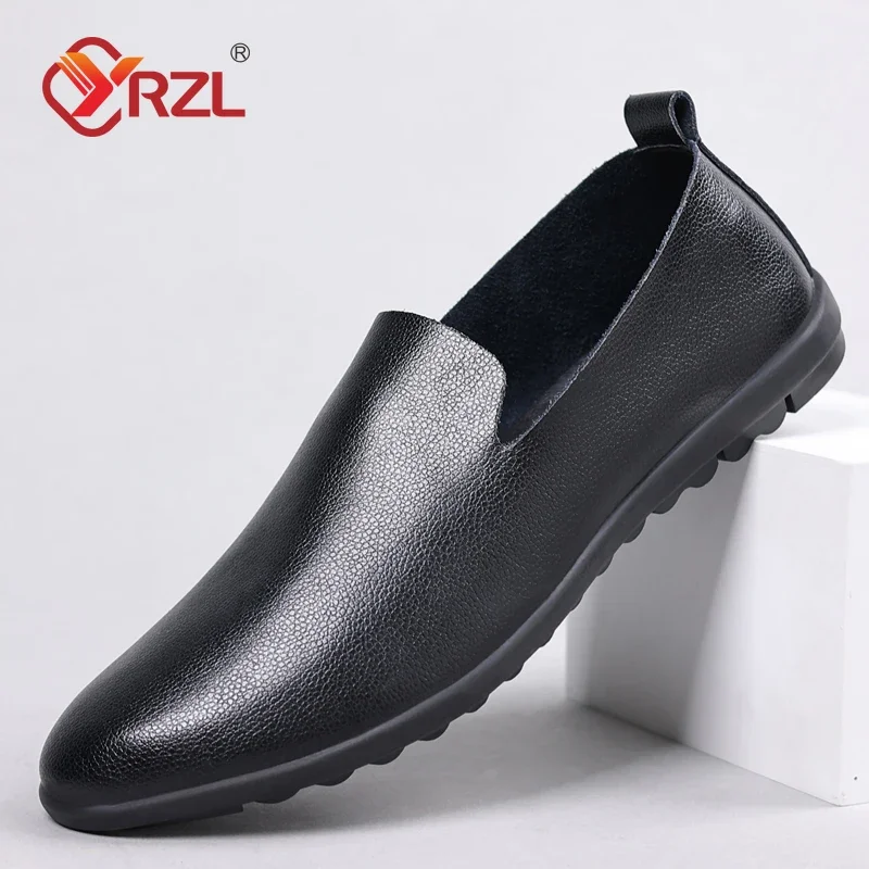 

YRZL Leather Men Shoes Casual Black Formal Mens Loafers Moccasins Italian Comfortable Big Size 46 Slip on Male Loafers Shoes