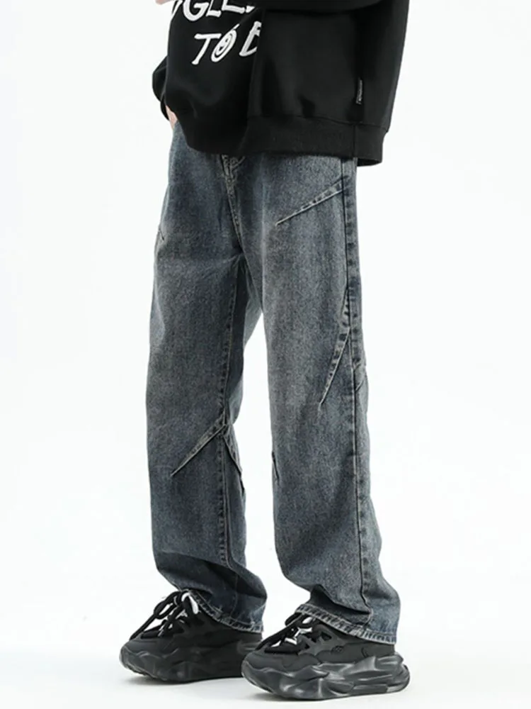 Casual Trousers Men's Pure Cotton American High Street Jeans Spring  Autumn Fashionable Loose Pants Micro Elastic Mid-Low Waist