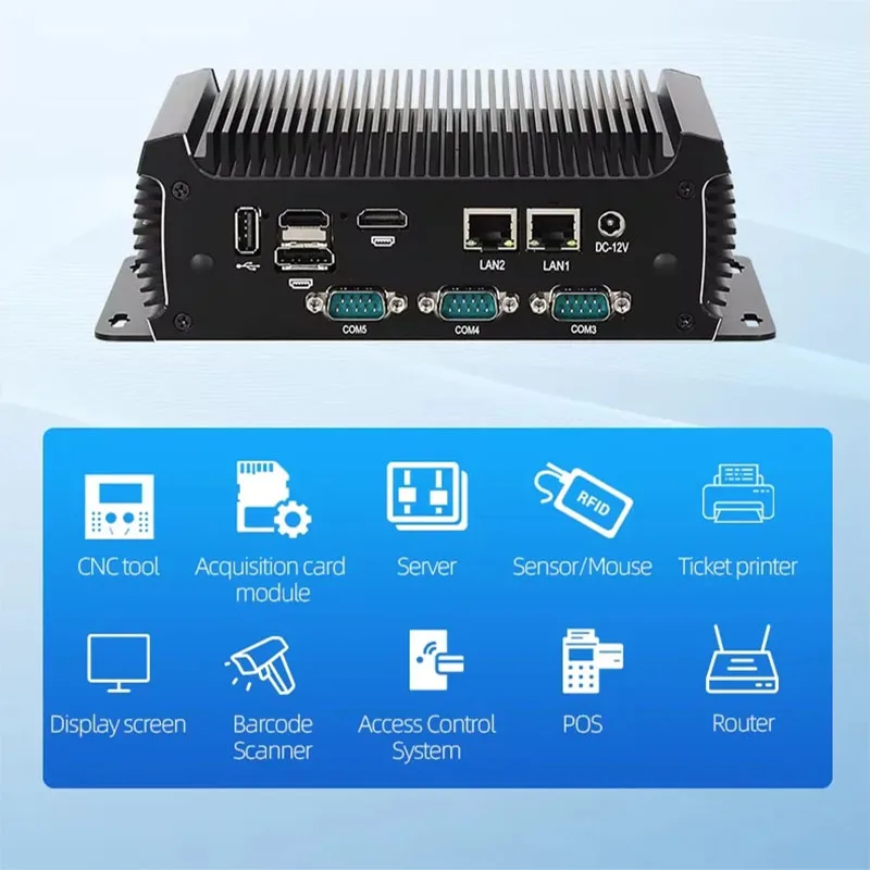 Промышленный мини-ПК Helorpc 2LAN6COM с поддержкой Inter N97 Компьютер Wi-Fi Linux с 2xHDMI 5xUSB2.0 3xUSB3.0 Windows10 Готовый