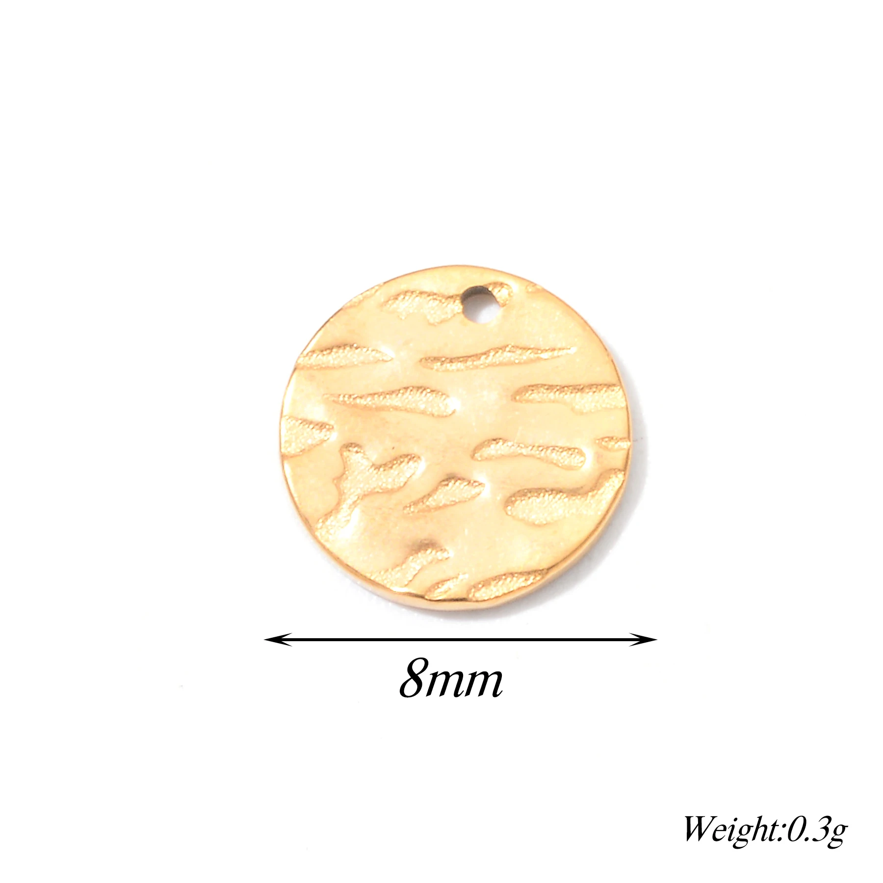 20 Stück/Set 8mm/10mm Goldfarbene Runde Strukturierte Anhänger aus Edelstahl, Runde Leere Münzperlen für DIY-Halsketten- und Armbandherstellung – Detail 1