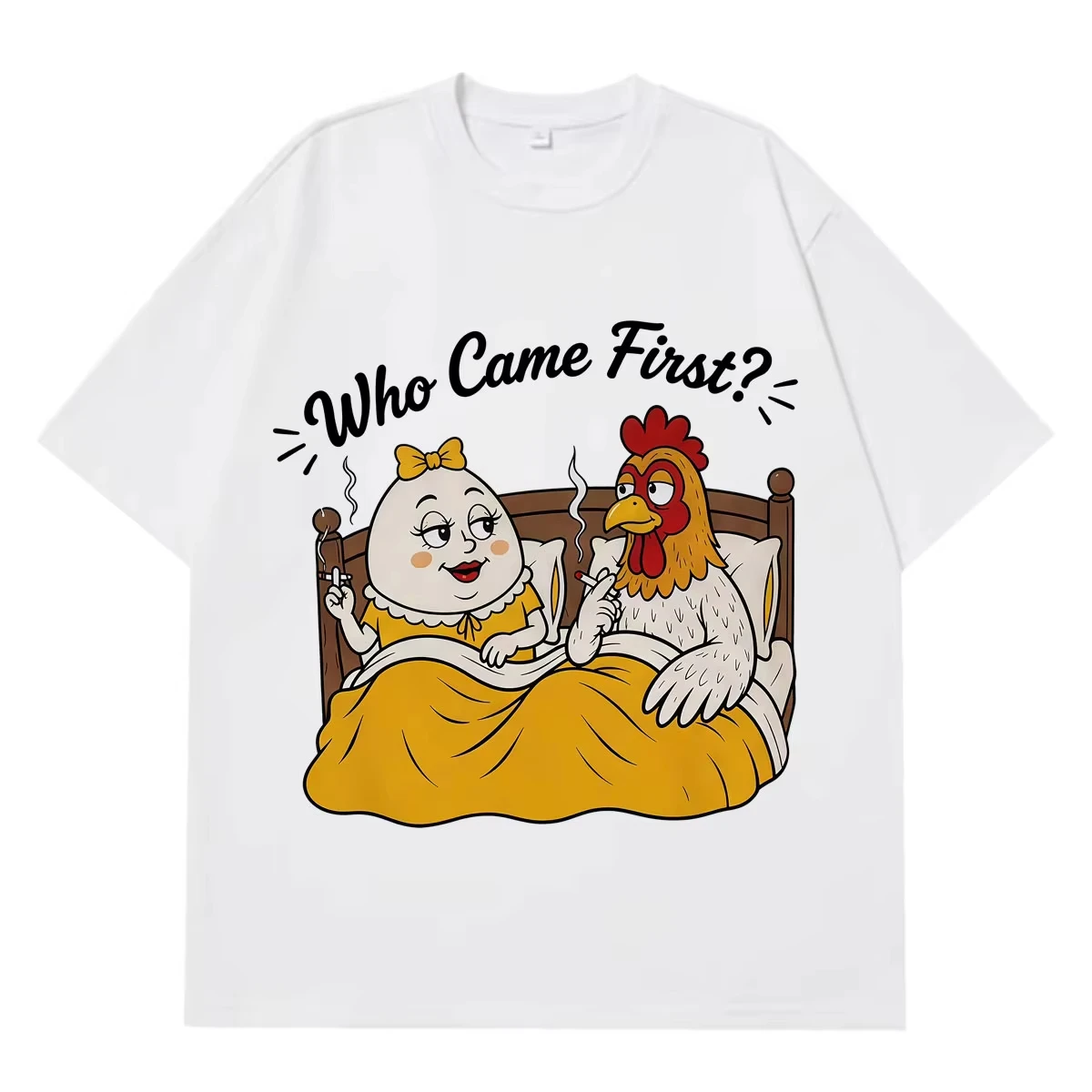 Who Came First ? Chicken Meme Funny Meme T-Shirt Men Women Hip-hop Cotton T-shirts Summer Short-sleeved Loose Casual T-shirts