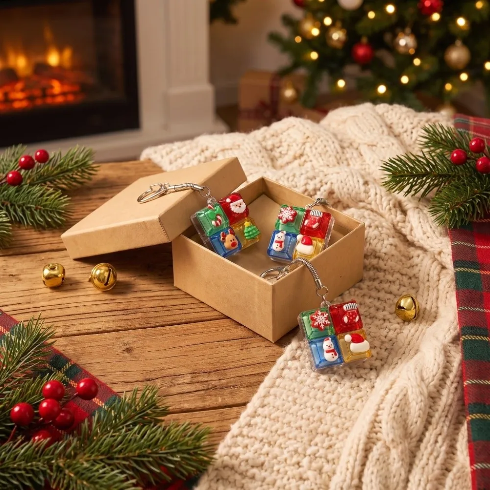 Tragbarer Weihnachts-Tastatur-Klicker-Schlüsselanhänger, Cartoon-Desktop-Dekoration, 4 Tasten, Fingerspitzen-Tastenring, zur Entspannung und zum Stressabbau – Detail 6
