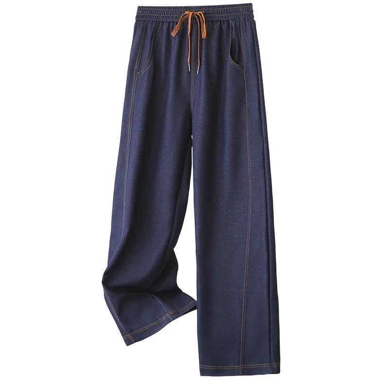 

2026 Spring Summer Plus Size Women High Waist Lyocell Jeans Curved Leg Pants Contrast Stitch Casual Long Trousers 6006