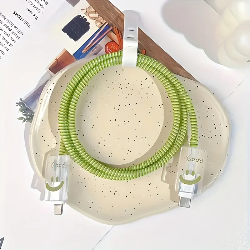 Green Happy Face Charger Cover for iPhone 18 17 16 15 14 13 Pro Max 20W 18W Charging Head Cable Management Winder Kit