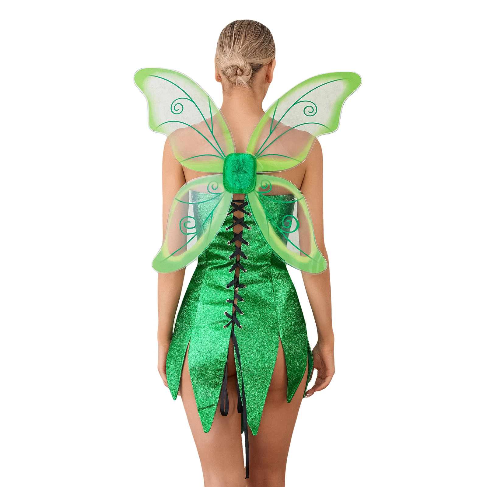 2024 New Fashion Women 2 Piece Cosplay Costume, Green Fairy Dress with Butterfly Wings Fairy Costume