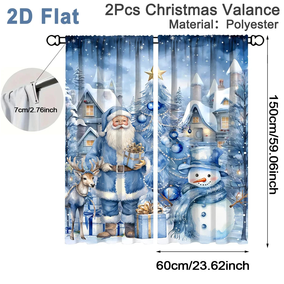1pair Blue Christmas Curtain Snowman Winter Wonderland Window Treatment Christmas Decoration for Home 2026 Holiday New Year