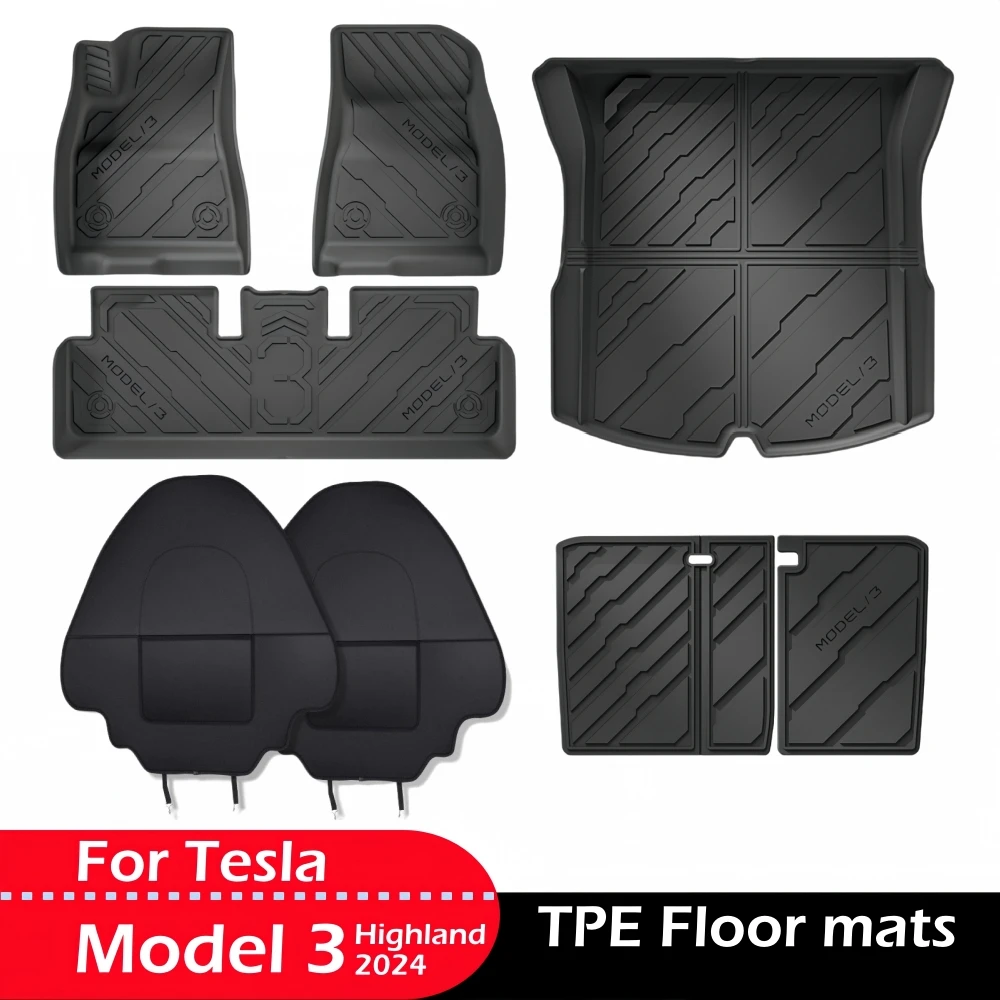 TPE Floor Mats For Tesla Model 3 2024 Highland All Weather TPE Cargo Liner Floor Mats Frunk Trunk Mats Backseat Protector Pad