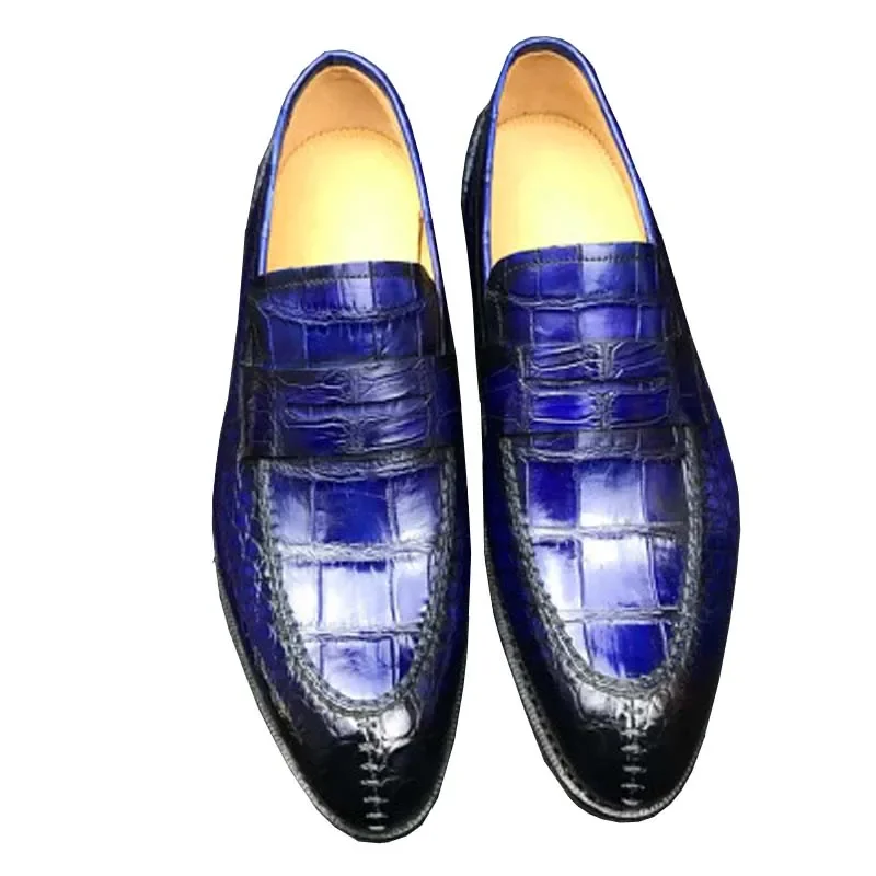 

Мужская обувь из крокодиловой кожи, дышащая удобная повседневная обувь с круглой головкой, мужская обувь ручной работы, лоферы