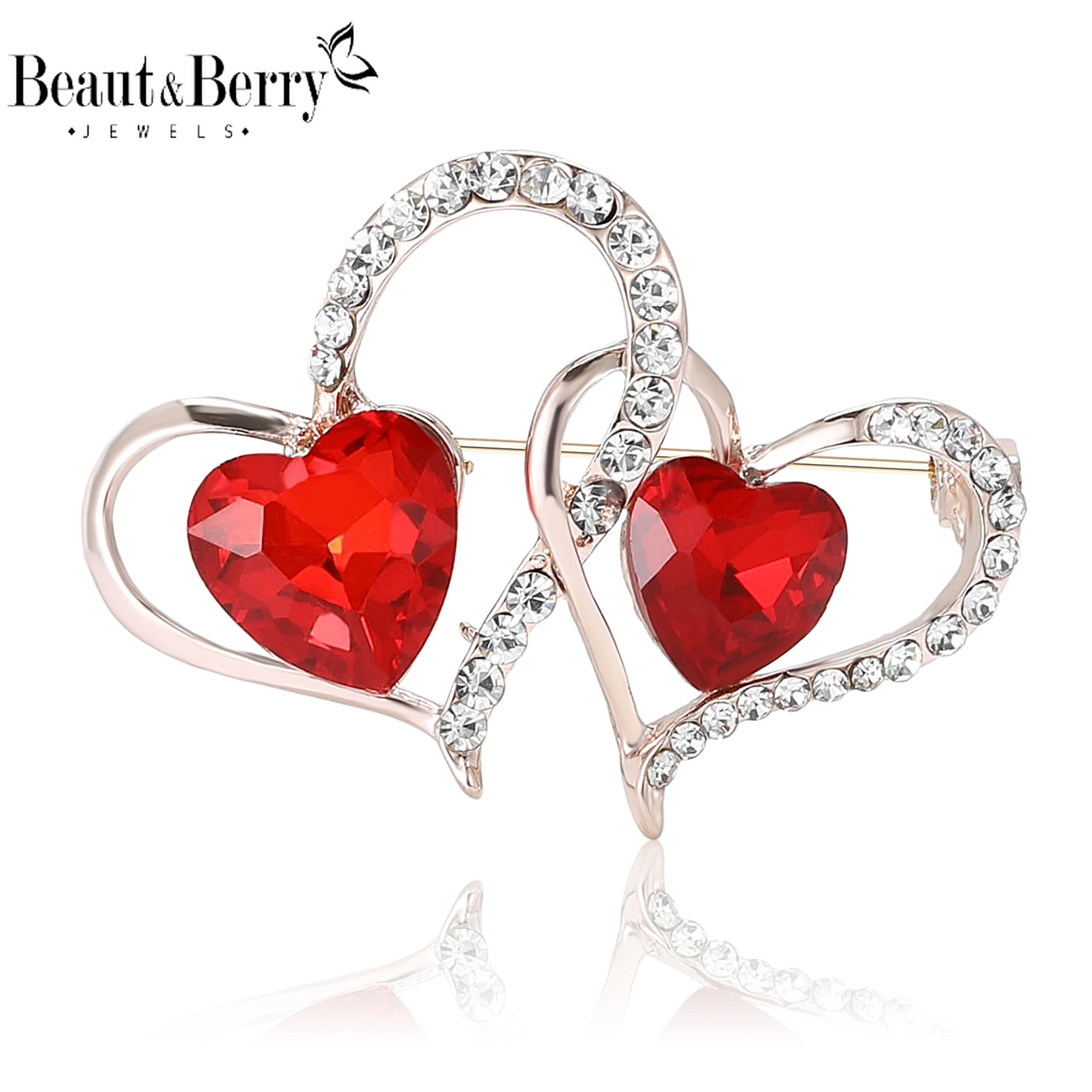 

Beaut&Berry Valentine's Day Rhinestone Double Love Brooches for Women Heart Pins Friends Party Gift Jewellery Accessories