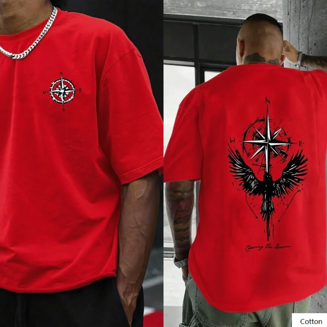 تي شيرت من القطن الخالص يتميز بوصلة ورسومات الطيور بشكل رائع لتعبير شغفك أثناء السفر وروح الاستكشاف #4