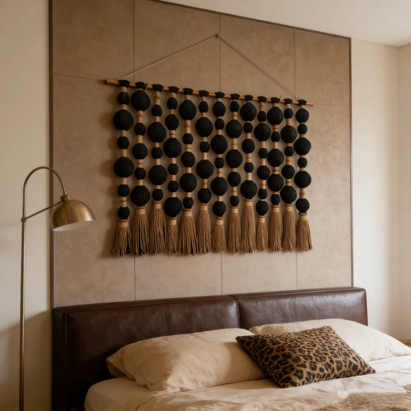 %ss Handwoven Black Cotton Original Macrame Wall Hanging for Modern Bedrooms & Luxury Residences~*