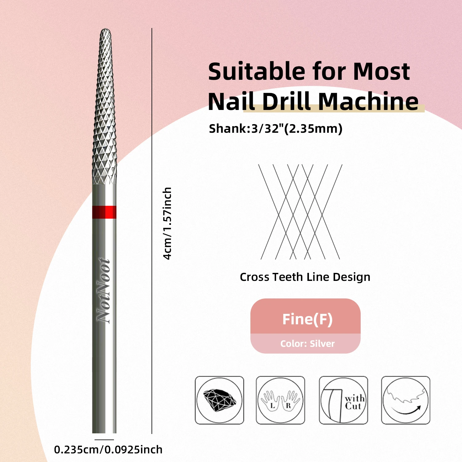 NotNoot 1 Stück Sicherheits-Nagelreiniger Nagelbohrer Hartmetall Silber 3/32 Zoll Nagelgel-Nagelhautentferner Bohrer für Nagelpflege – Detail 2