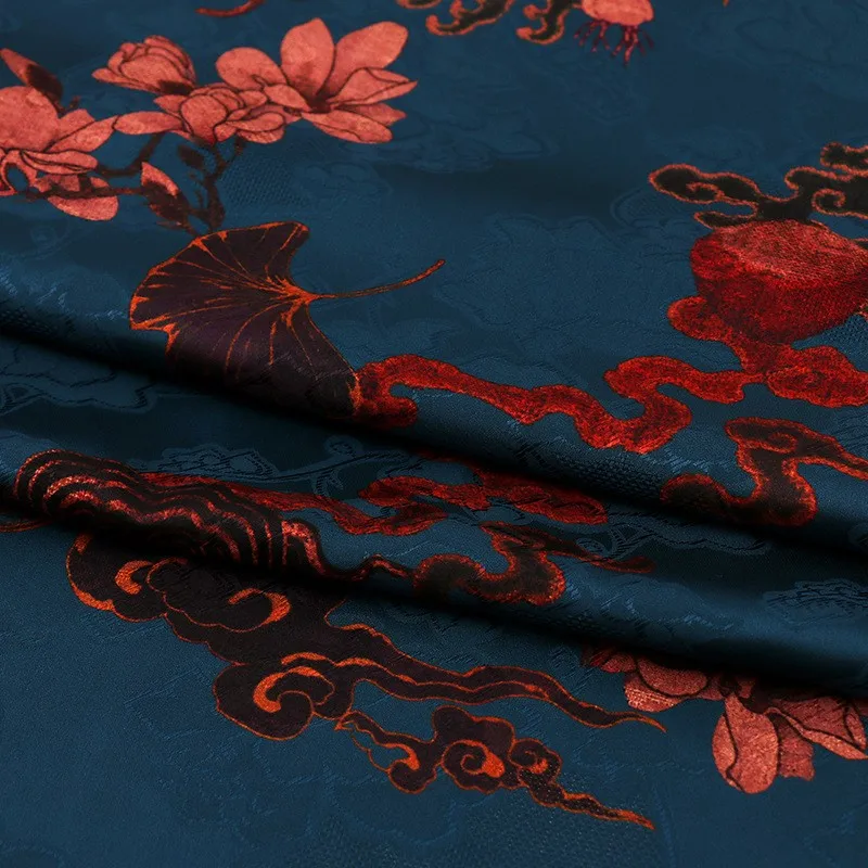 

New product red gauze flower fabric for cheongsam dresses small shirts middle-aged and elderly wear digital printed