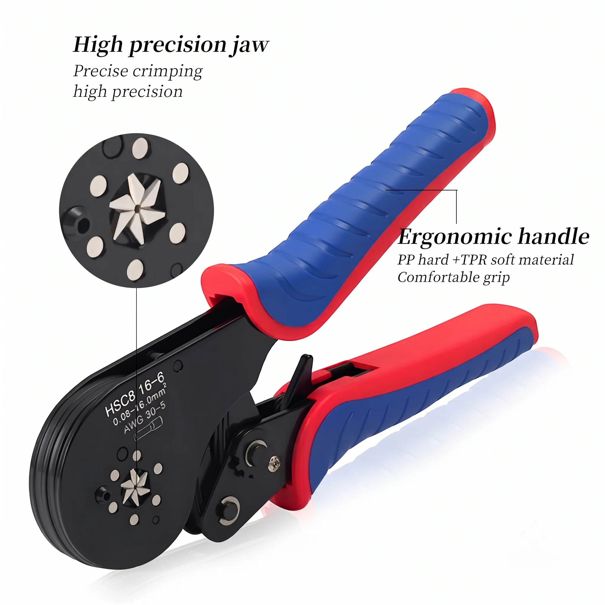 HSC8 16-6 Ferrule Crimping Tool Tubular Terminal Crimper For Large Size Terminals Electrical Clamps 0.08-16mm²/30-5AWG Plier