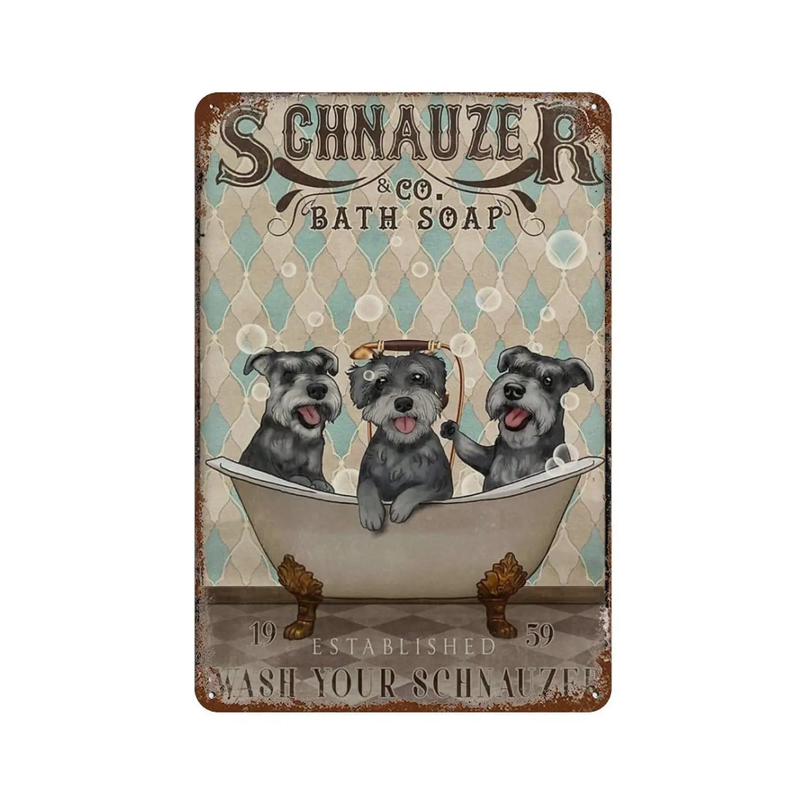 Vintage Tin Sign Lovely Schnauzer Schnauzer Bath Soap Wash Your Bernese Dog Lover Metal Tin Sign Wall Art Decor Farmhouse Home R