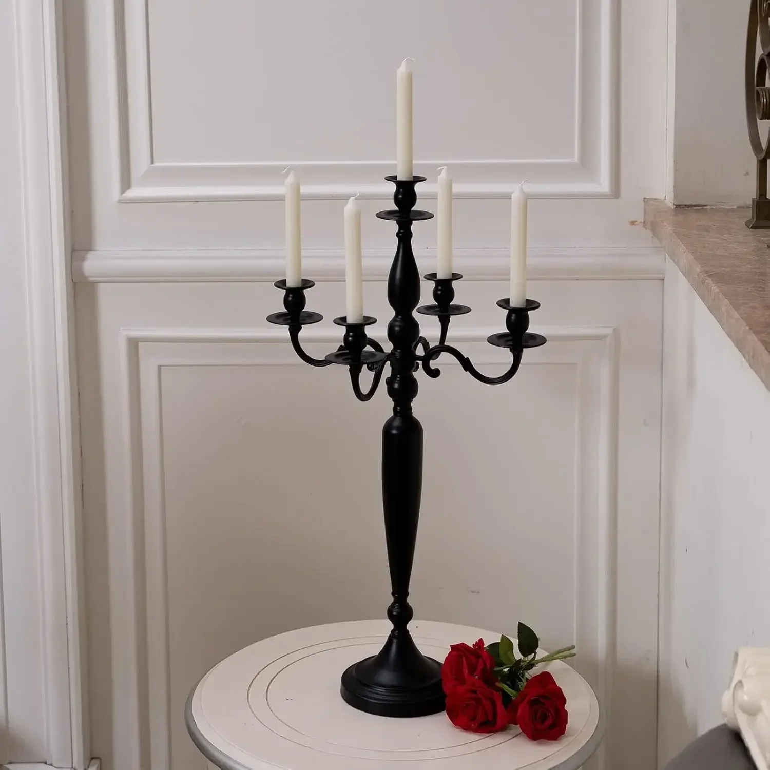 Black 5 Arm Candelabra Candle Holder Wedding Centerpieces Metal Candlestick Holder for Dining Table  (28 Inch Tall)