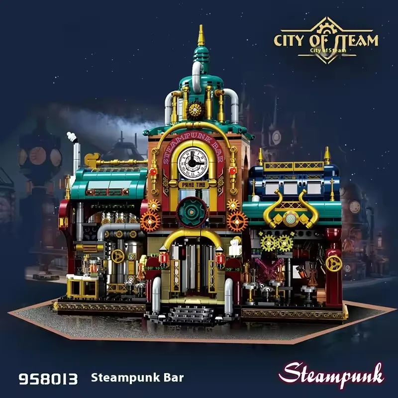1557 Uds. Juego de Mini bloques de construcción de arquitectura Steam Punk Bar, rompecabezas técnico creativo, juguetes de ladrillos Steampunk para adultos y niños