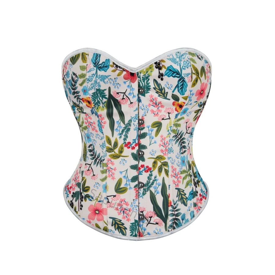 

Корсет для женщин Бюстье Топ Винтаж Ренессанс Шнуровка Средневековый Цветочный Принт Белый