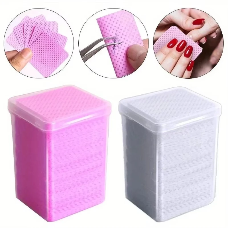 200Pcs Pink Lint-Free Nail Polish Remover Wipes UV Gel Glue Removal Cotton Pads for Manicure & Makeup Cleaning Tools