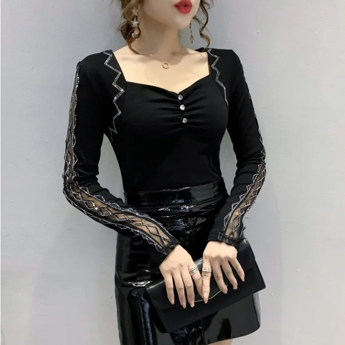 Faionable Me Fce T-shirt da donna lunga Sve Base attillata irt Commute Sle Versione coreana Stagione invernale V-ne Design