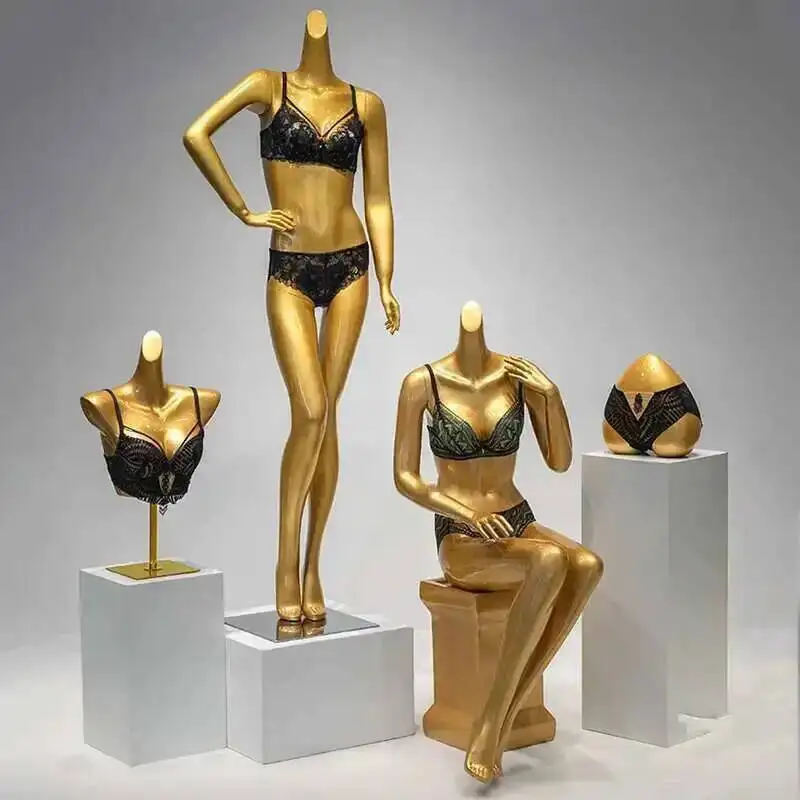 

Высококачественный манекен, золотой манекен, нижнее белье, нижнее белье для магазина женской одежды, женская модель средней длины, оконная витрина