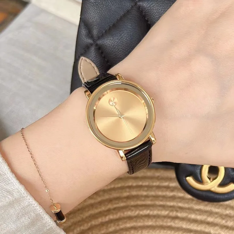New trendy popular women's round elegant retro belt simple classic automatic waterproof quartz watch luxury birthday gift