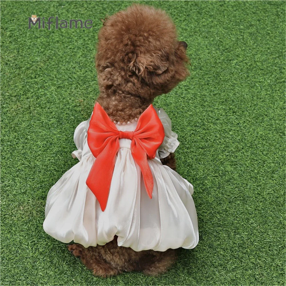 

Miflame Spring Summer Pet Clothes Streamer Yarn Bow Yarn Skirt Cat Dog Dress Teddy Bichon Poodle New Style Flying Sleeve Costume