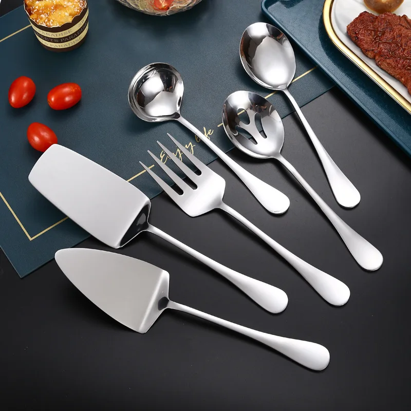 Stainless Steel Large Serving Spoon Fork Public Tableware Cutlery Soup Colander Butter Knife Shovel Kitchenware Kitchen Utensils