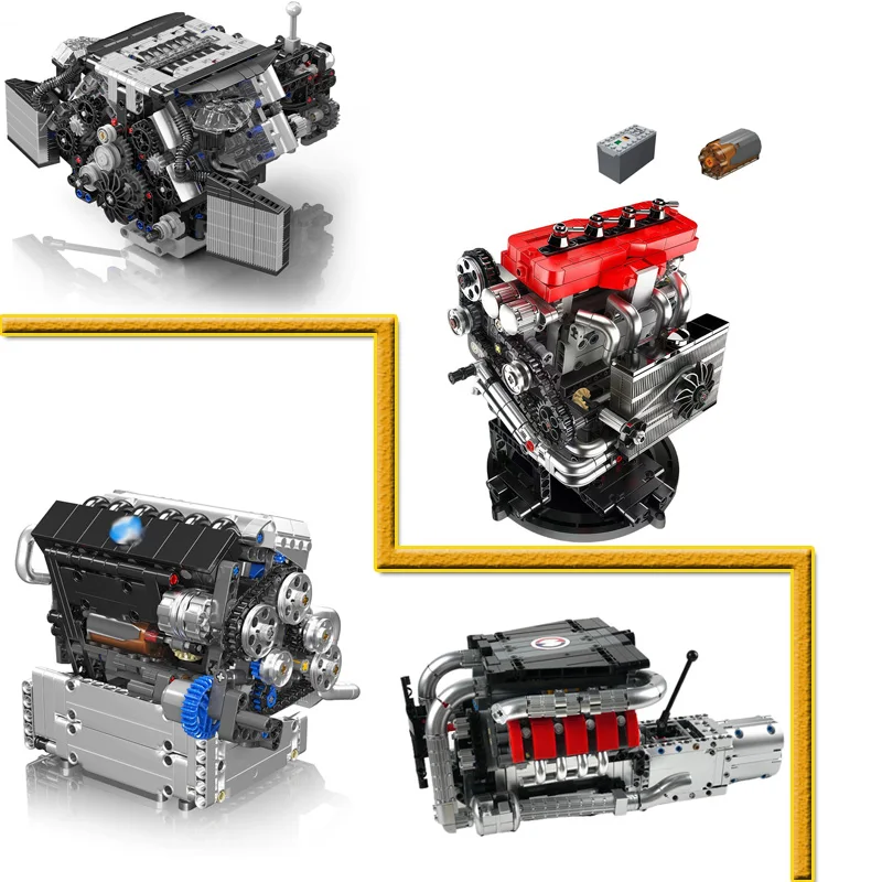 Simulation Car Engine Model Technology  Building Blocks Parts With Motor Driven Collectible Assembly Toys MOC Bricks Accessory