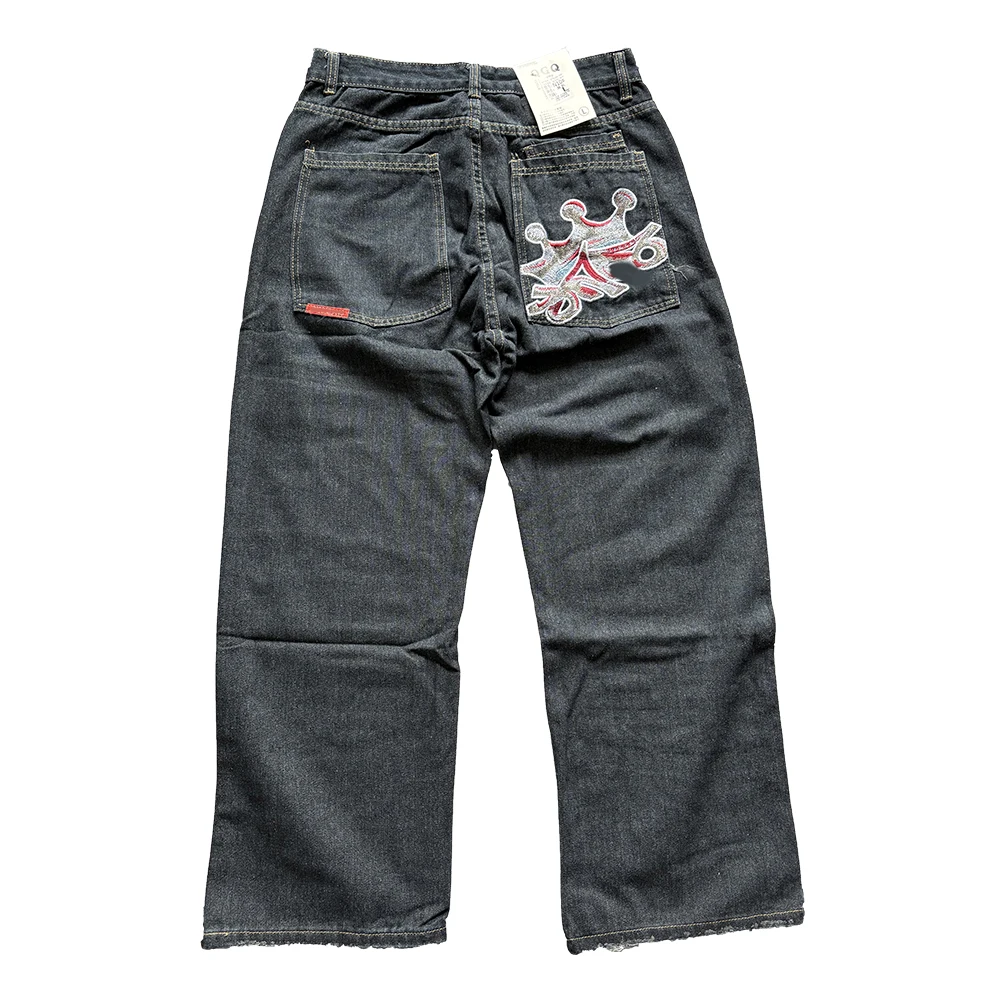 Y2K-pantalones vaqueros Harajuku para mujer, moda americana, holgados, de gran tamaño, con patrón bordado de Hip-hop, pantalones vaqueros holgados