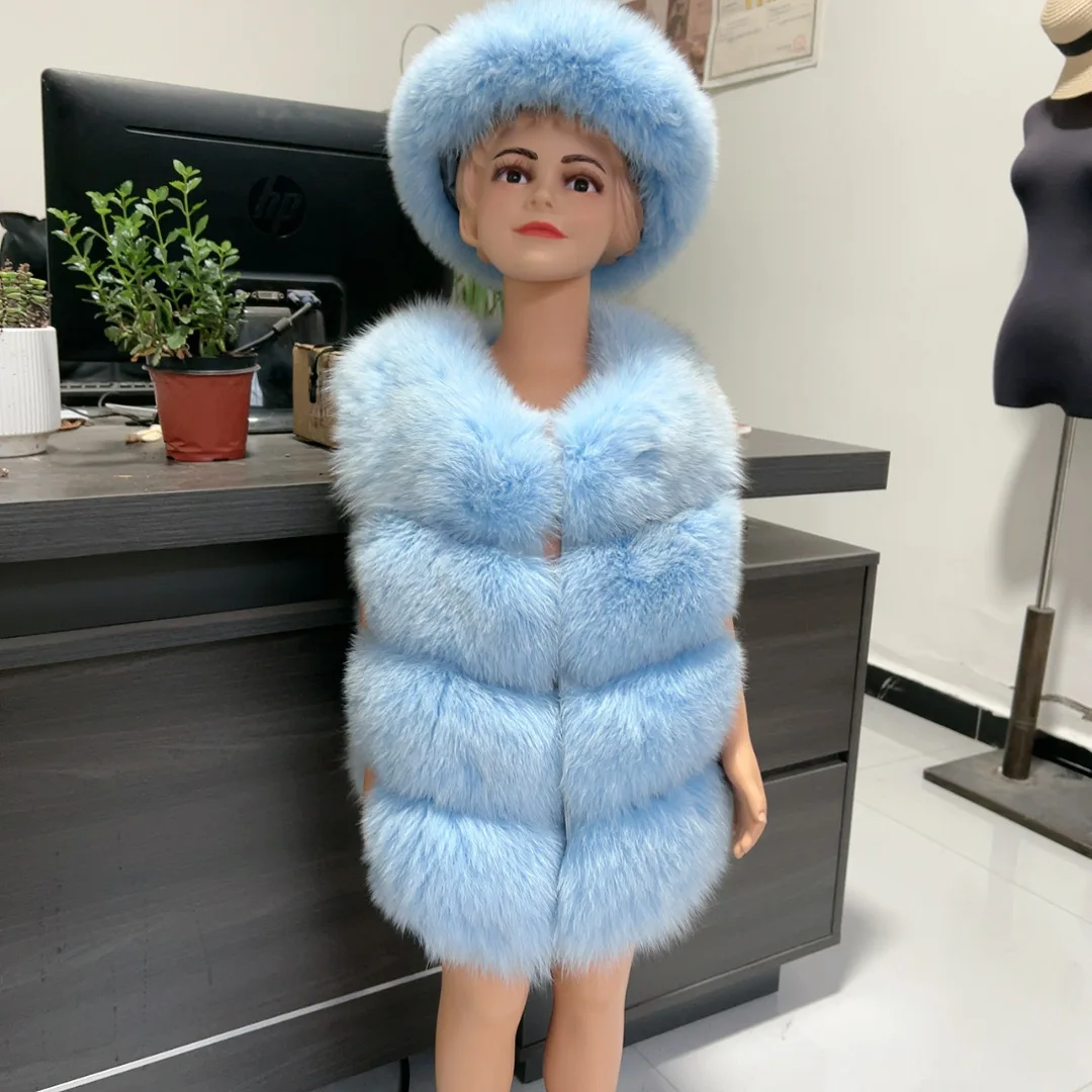 Children's fur vest and headband set, 100% Real fox fur vest and headband, children's spring and autumn Kids fur leather jacket