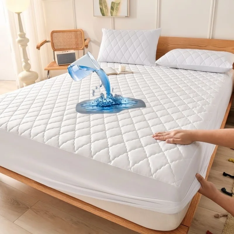 Quilted Fitted Waterproof Mattress Protector, 4‑Layer Anti‑Slip Dustproof Elastic Bed Sheet Cover for Bedroom Mattress Protectio