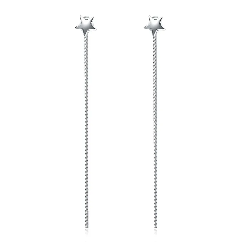 

925 Sterling Silver Earrings Long Star Chain Earrings Ladies Fashion Simple Birthday Party Wedding Anniversary Jewelry Gift