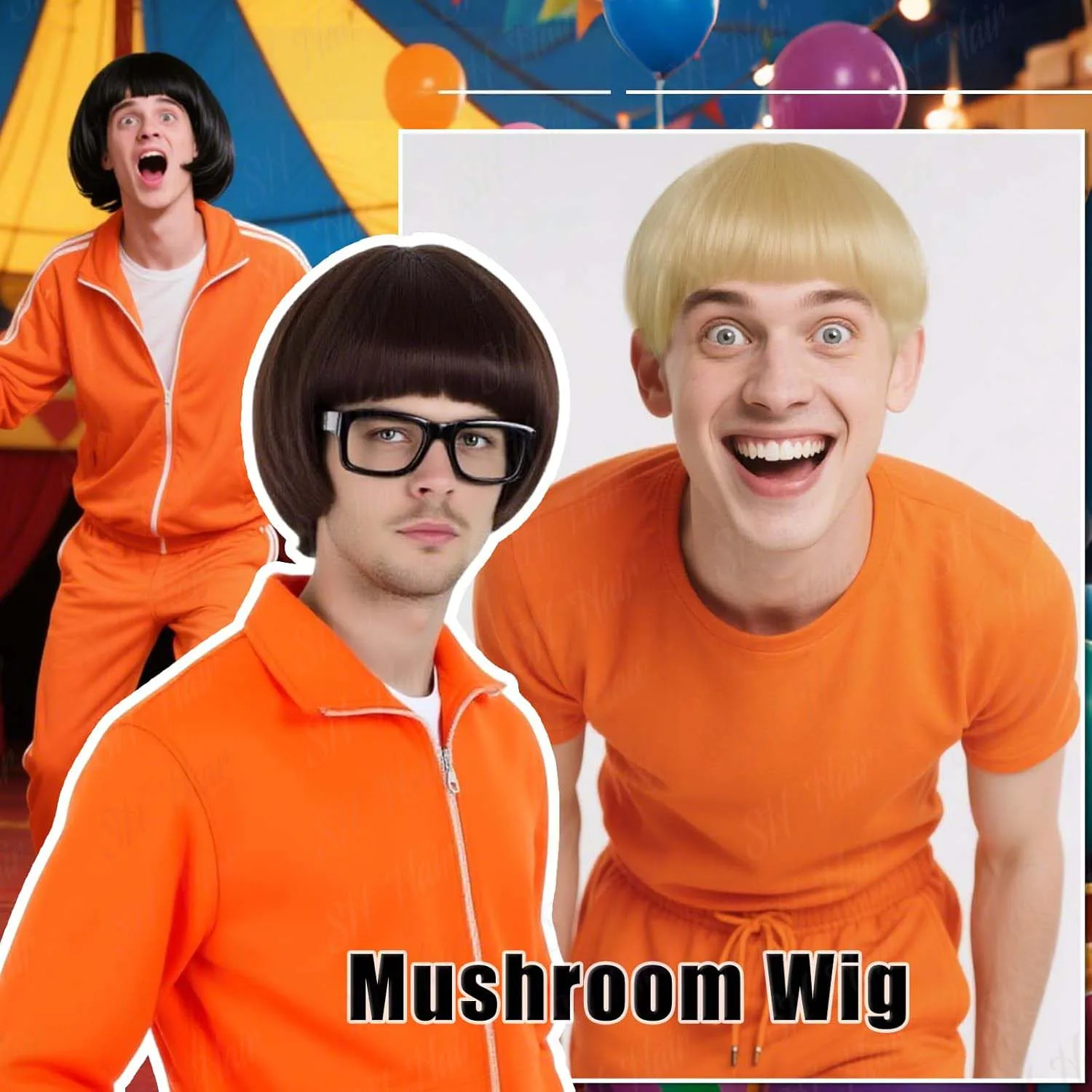 Men's Synthetic Short Black Bob Wig with Bangs