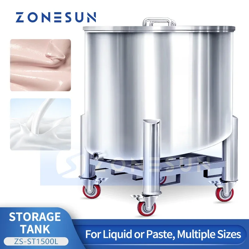 ZONESUN Stainless Steel Storage Tank Sloped Bottom Vertical Tanks for Viscous Liquid Sanitary Vessel ZS-ST1500L