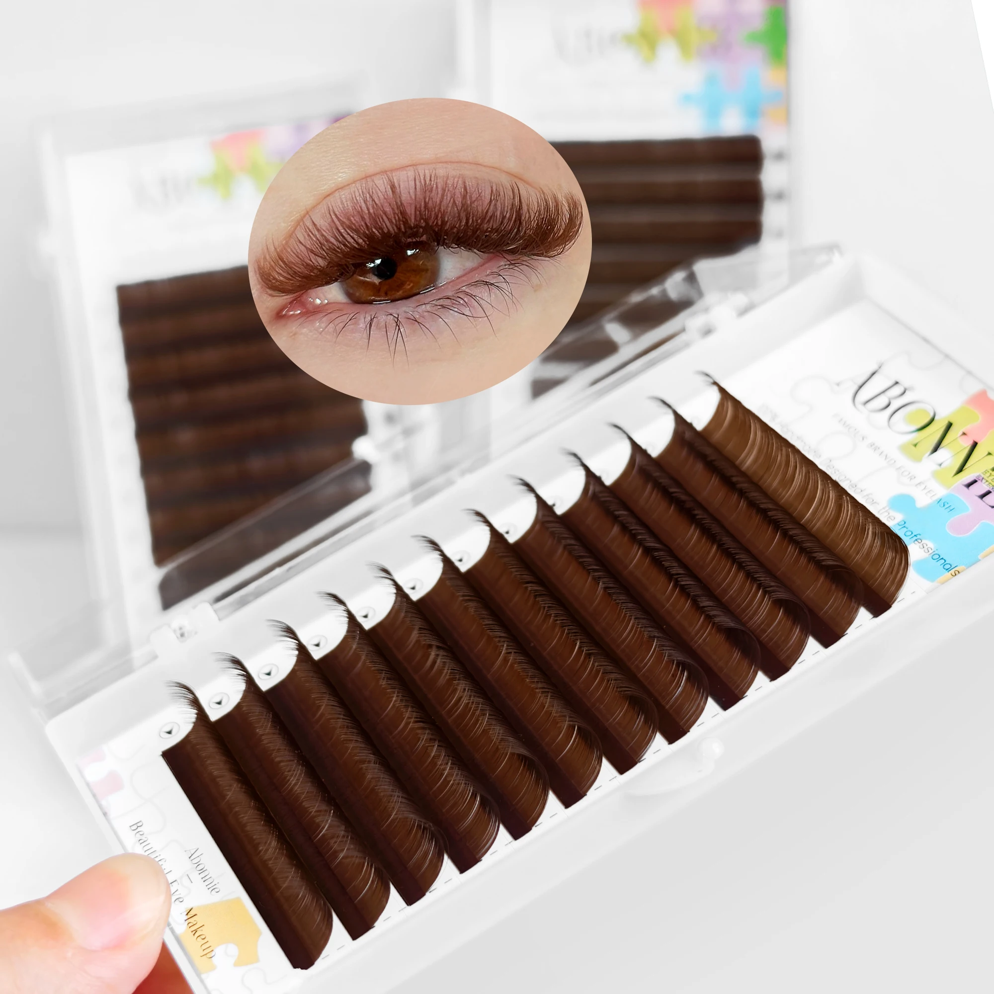 ABONNIE Cocoa Brown Individual Volume Eyelashes Extensions C CC D Brown Colored Natural Classic Mink Lashes Tray