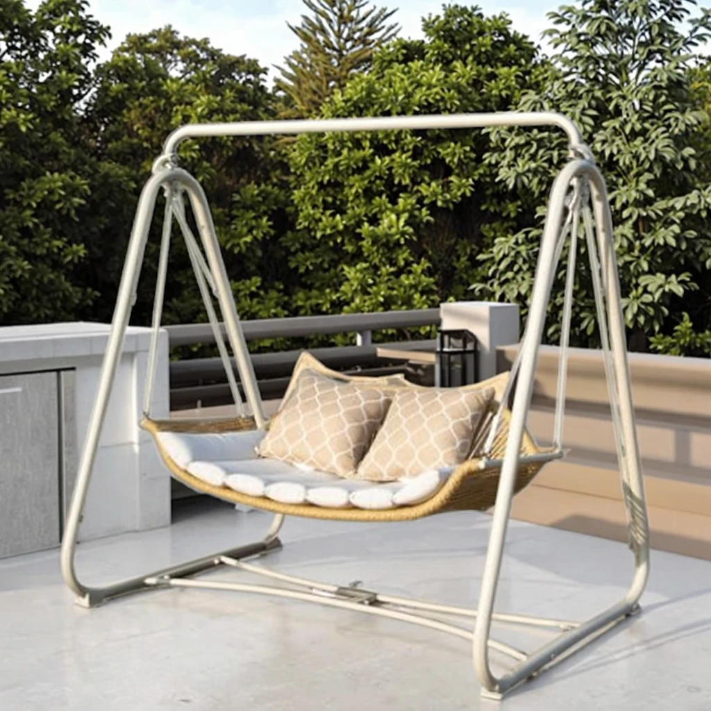 Modern Ergonomic Metal Outdoor Porch Swing with Weather-Resistant Full Color Printed Removable Washable Cushions Canopy & Gazebo