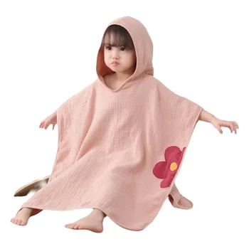 Muslin Baby Hooded Poncho Towel Children's Hooded Bath Towel Soft Kids Beach Bathing…