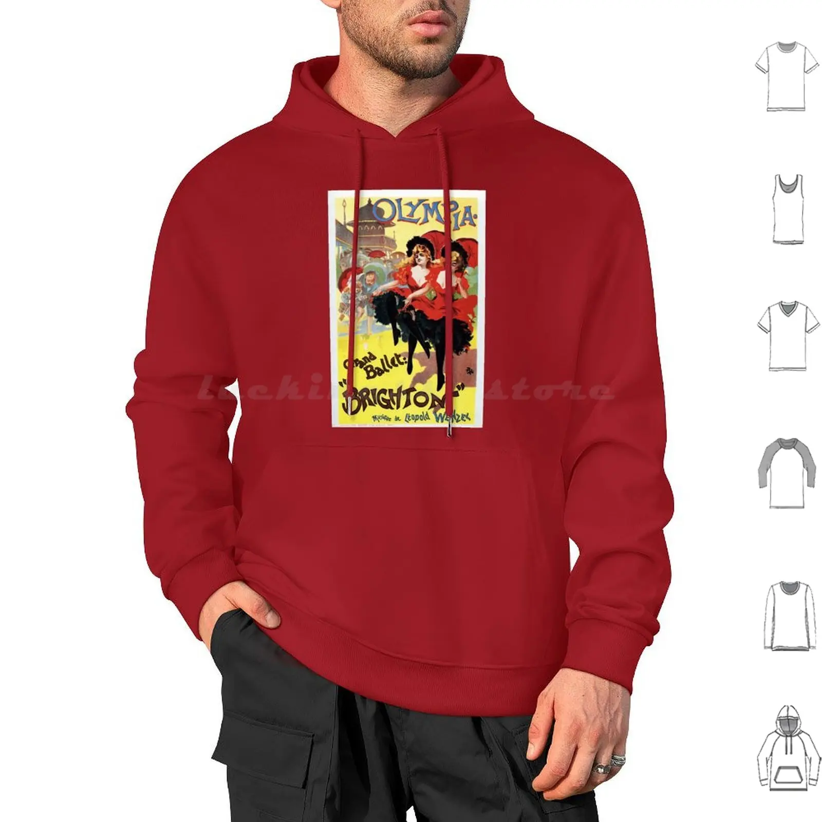 Vintage francés Can-Can (Cancan) danza Brighton Ballet Sudadera con capucha algodón manga larga Vintage francés Francia música París