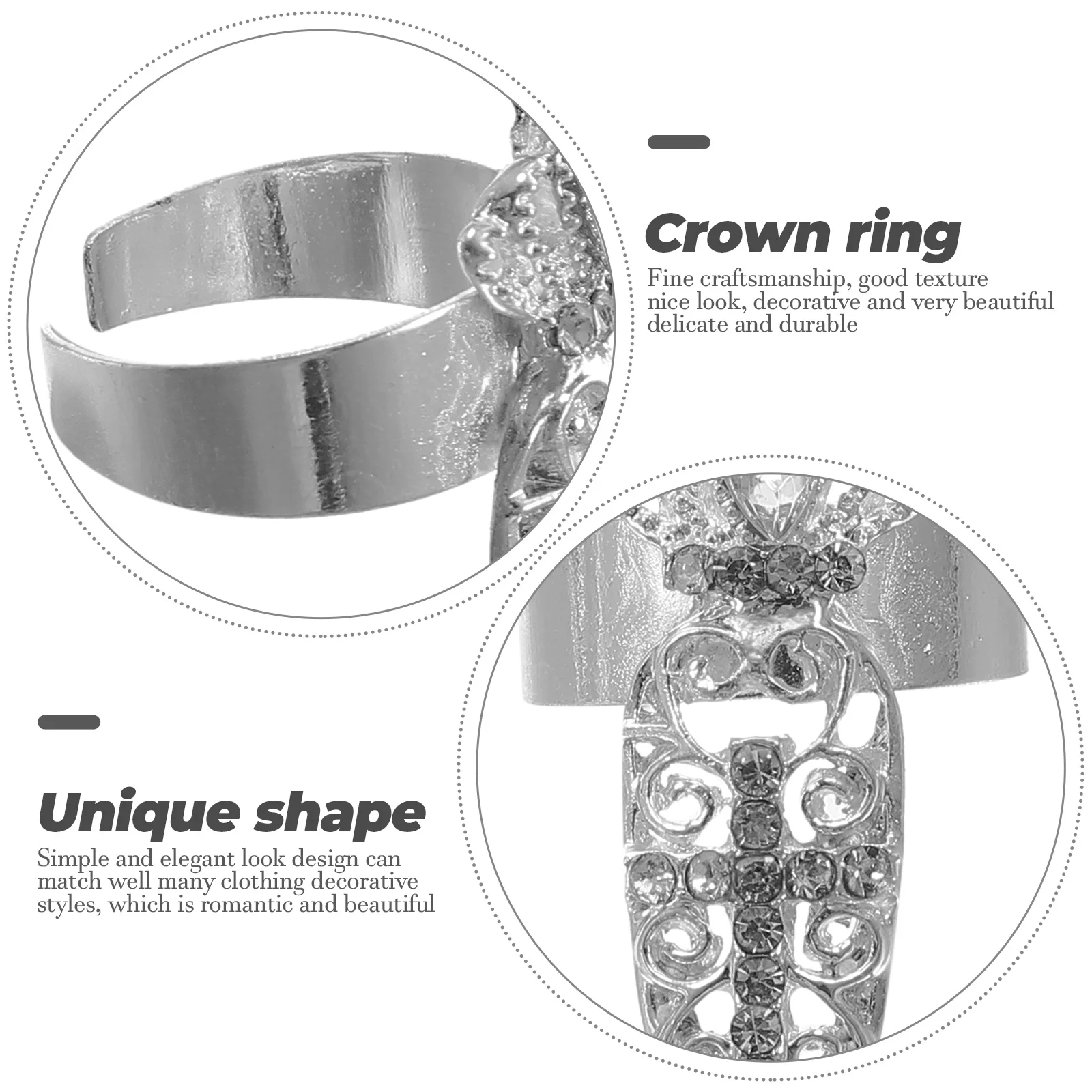 

3Pcs Rhinestone Crown Fingernail Ring Exquisite Hand Jewelry Delicate Finger Decor Fingernail Ring Finger Decor