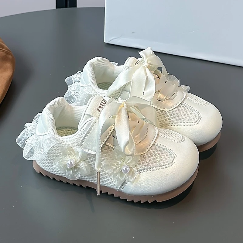 Girls Fashionable Versatile Sneakers 2026 New Summer Casual Non-Slip Sports Shoes Lace-up Princess Girls' Running Shoes