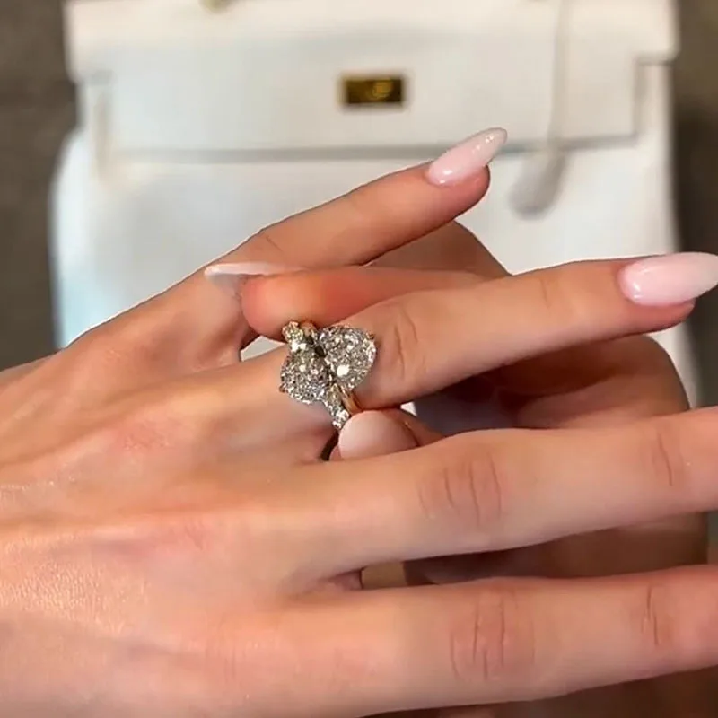 Exquisite luxury silver 925 inlay diamond oval gemstone ring light luxury wedding ring two-piece sets engagement jewelrys