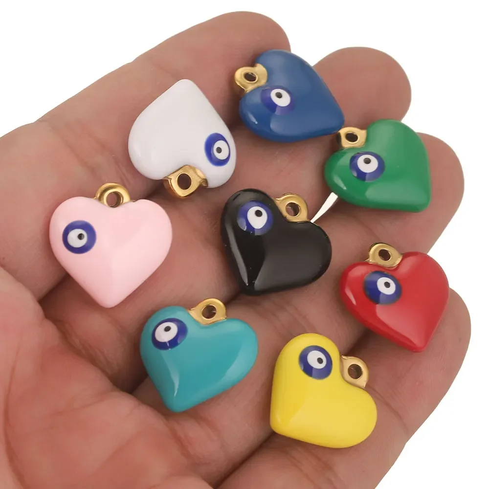 5pcs Stainless Steel Charm Mix Enamel Heart Evil Eye Charms for DIY Earrings Necklace Diy Jewelry Making Pendant Supplies Crafts