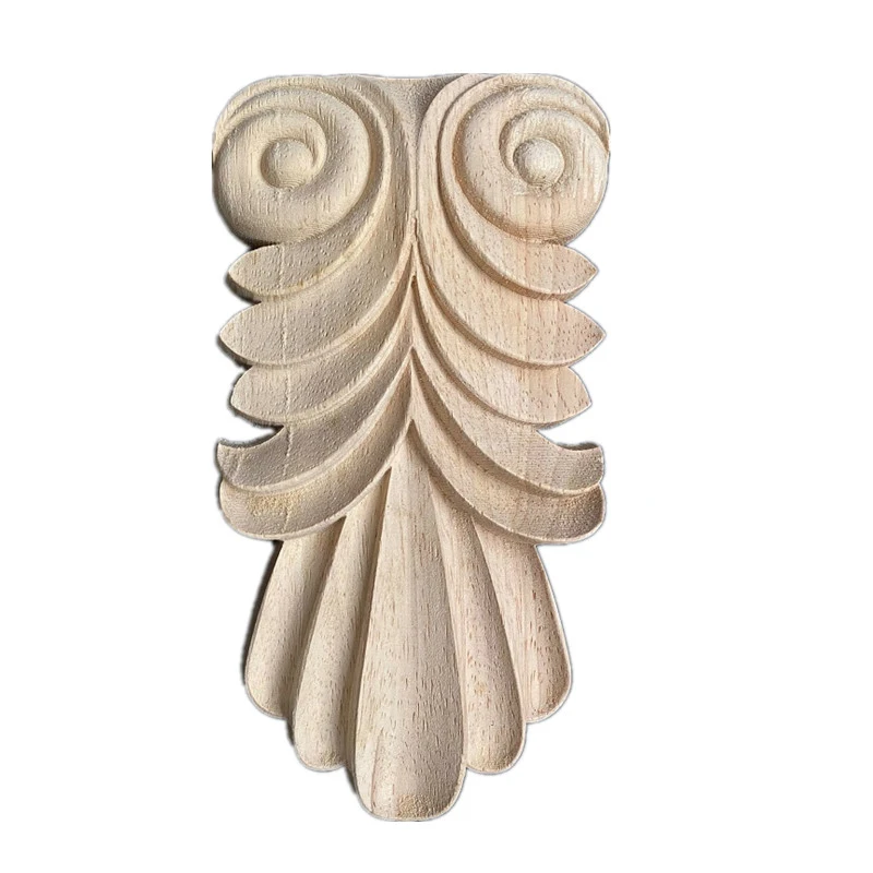 

20cm Flower Wood Carving Natural Wood Appliques for Furniture Cabinet Unpainted Wooden Mouldings Decal Decorative Figurines