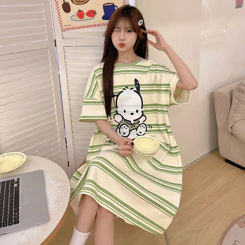 HelloKitty Pochacco Cinnamon Women Sleepwear Loose Large Size Kawaii Cute Cartoon Nightdresses Oversize Cozy Pajama  Loungewear