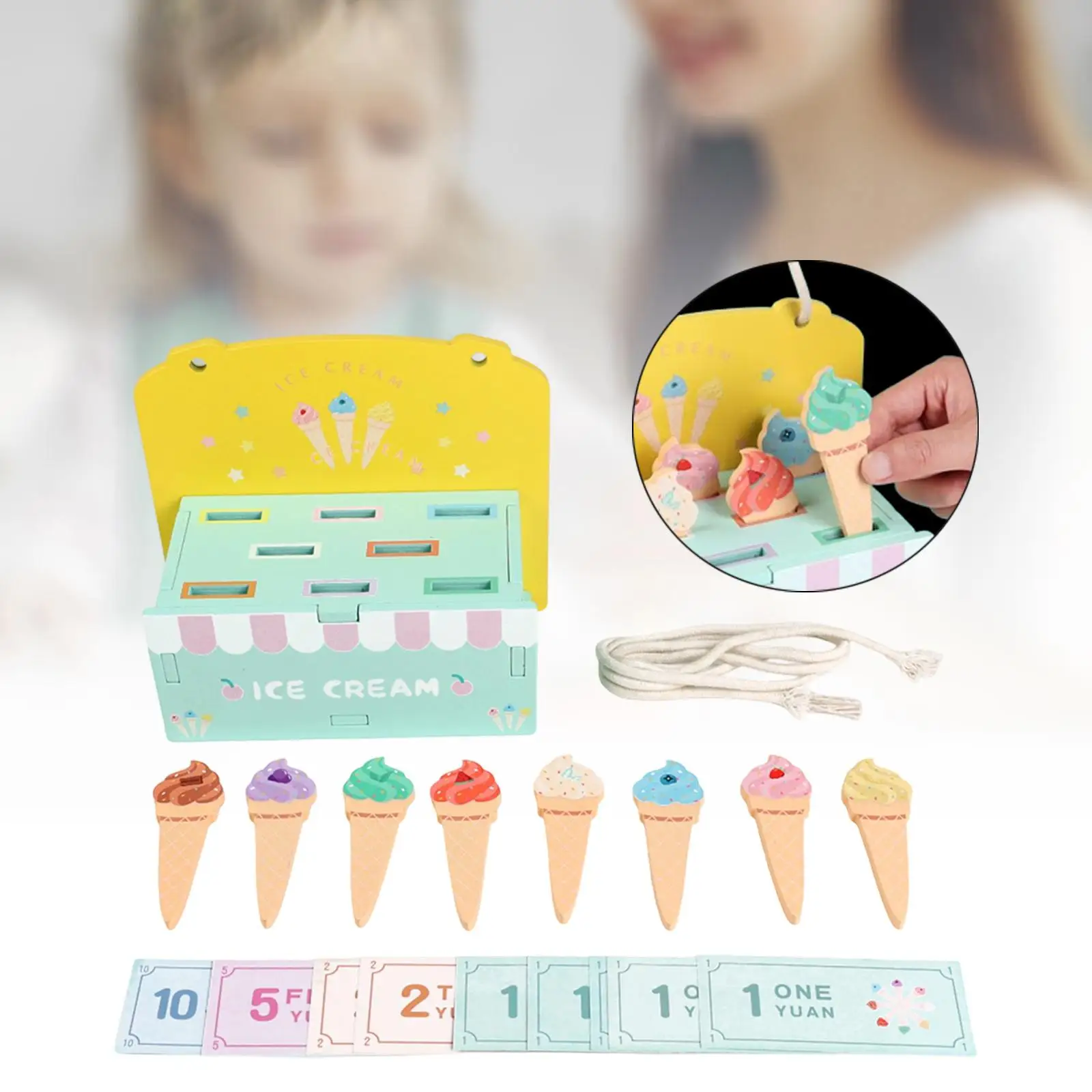 Wooden Ice Cream Stand for Kids Pretend Play for Children Age 3+ Girls Boys