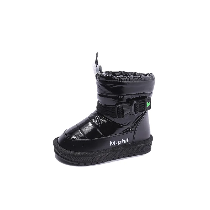 Buckle Waterproof Warm Kids Ankle Shoes Fashion Thick Push Anti Slip Children Short Boots Winter Solid Boys Girls Snow Boots