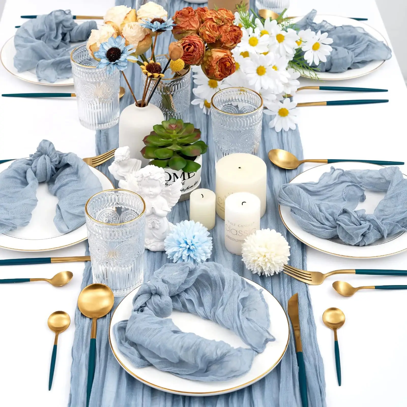 6-72Pcs Sage Green Cheesecloth Table Runners Boho Gauze Table Runner Wedding Bridal Baby Shower Dinning Table Decor Party