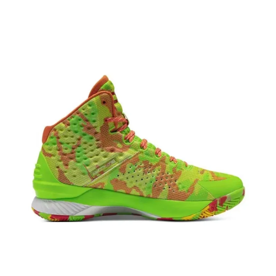 Under Armour Curry 1 Men's Red/Green High-Top Basketball Shoes – Trendy, Niche, High-End, Non-Slip & Durable 3026196-300